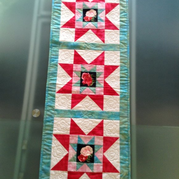 Quilted Star Pattern Handmade Table Runner 42 1/2" x 15 3/4" Rectangle Table Top - Picture 4 of 13